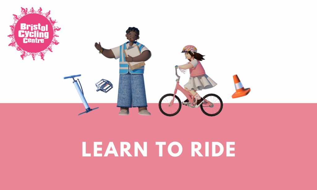 Illustration of young girl learning to ride a bike