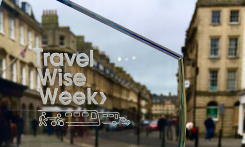 Close up of Travel Wise Week trophy on Milsome Street Bath