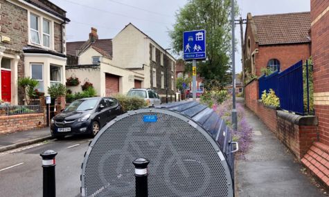 Public secure bike storage on quiet street in Bristol