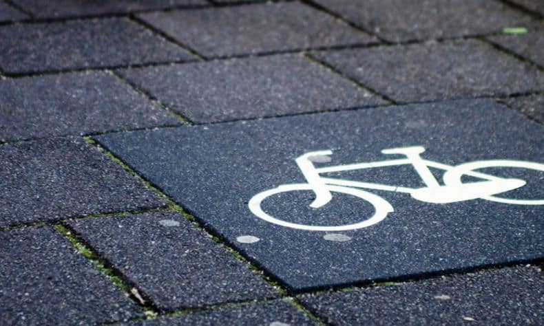 Close up of cycle symbol on public pavement