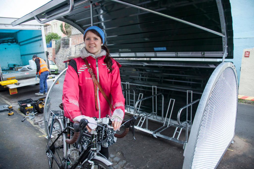 Women using the public bike storage