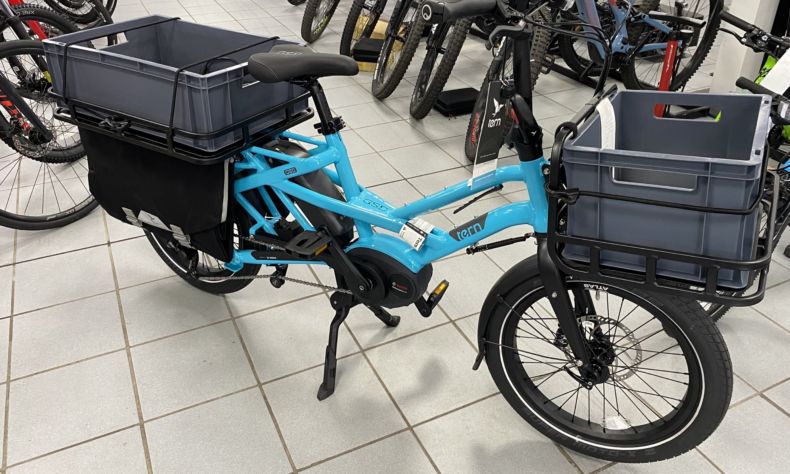 cargo bike in a bike shop