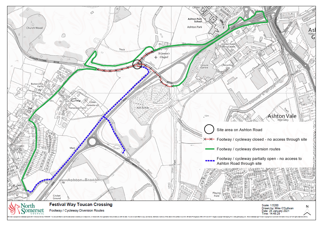 Map showing the Festival Way walking and cycling diversion