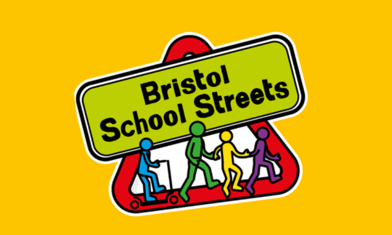 Illustration of road sign with children walking, scooting