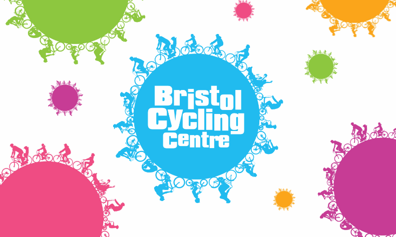 Colourful logo of people cycling