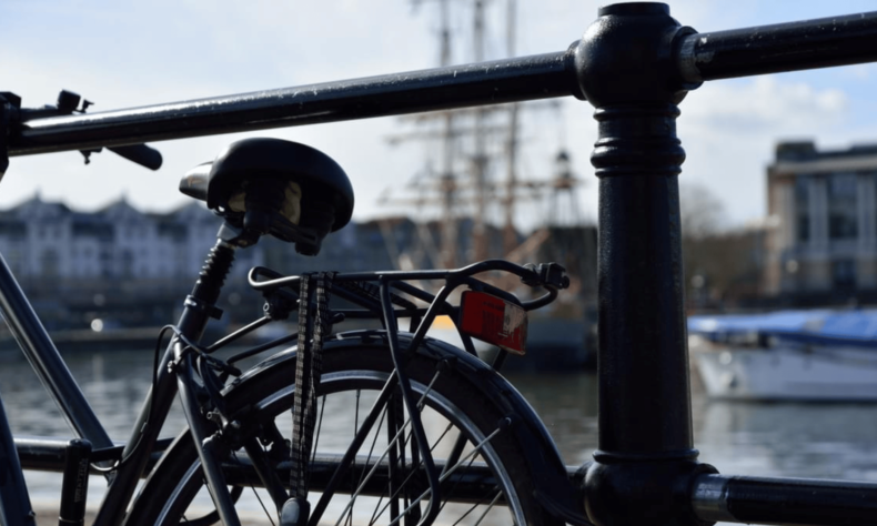 Bicycle locked in Bristol Harbourside