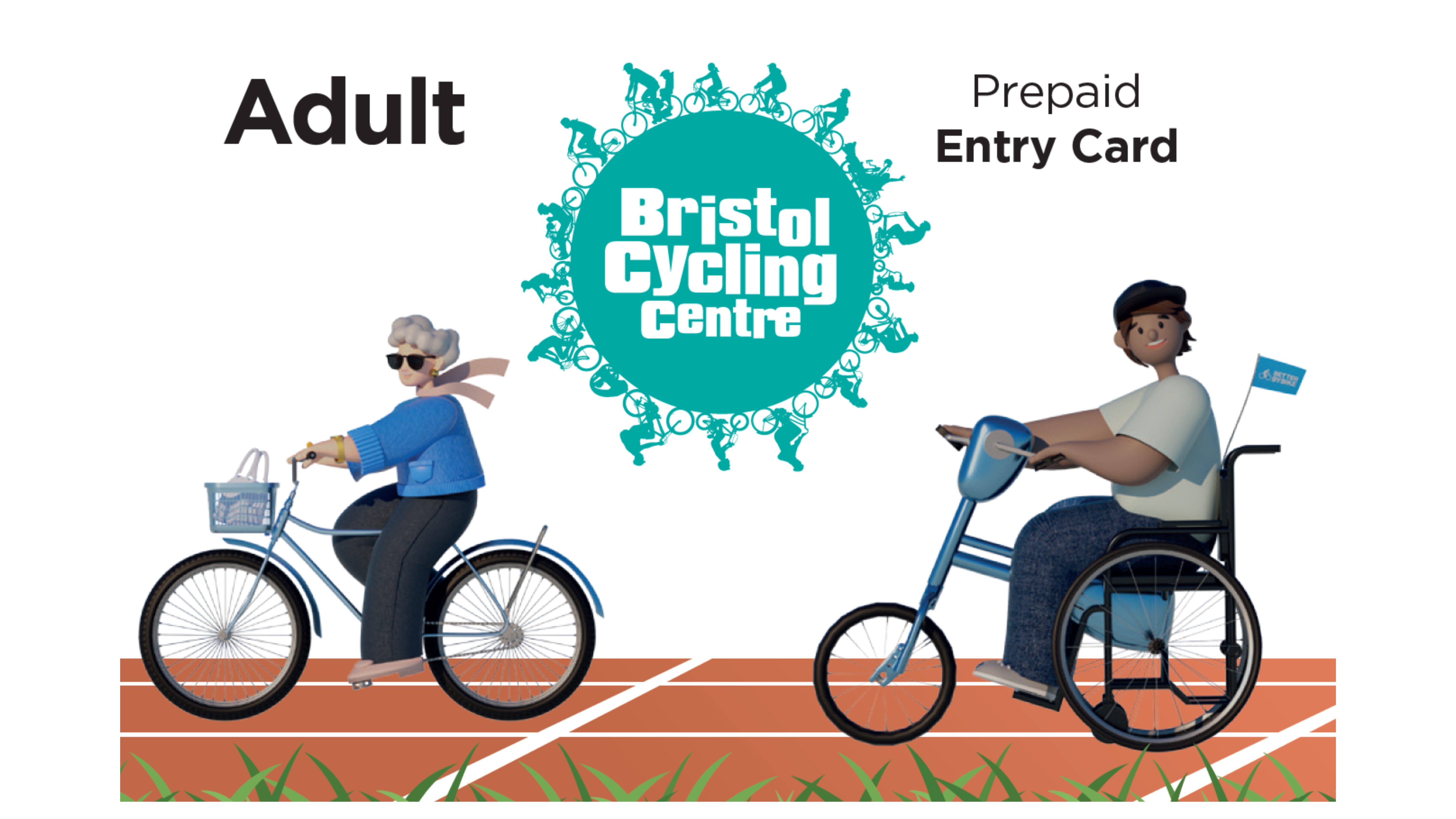 Adult pre payment card illustration of people cycling