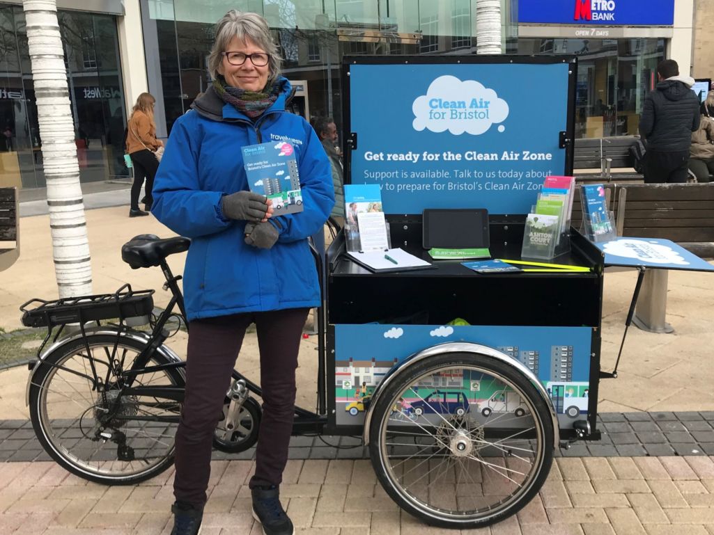 Clean Air For Bristol pop up event. Women handing out promotional material