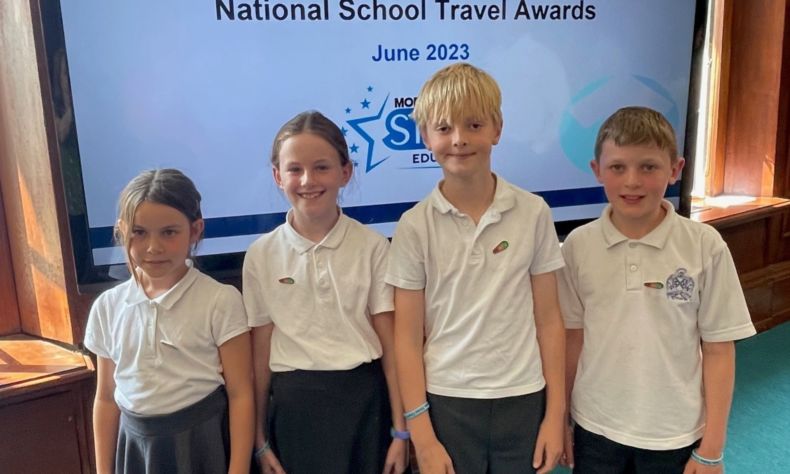 Pupils from Chew Stoke Church School at the National STARS School Travel Awards event in London