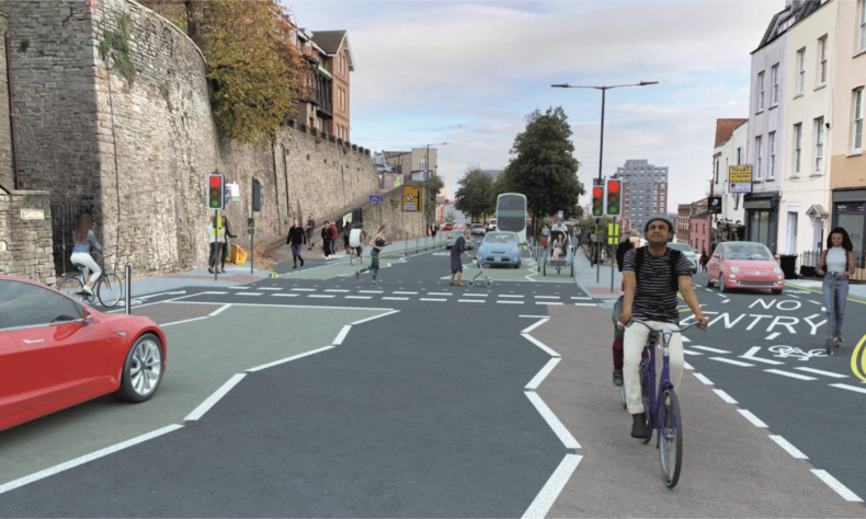 Artist impression of cycling on new Park Row cycle lane