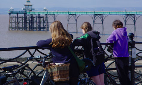 Children cycling to Clevedon Pier