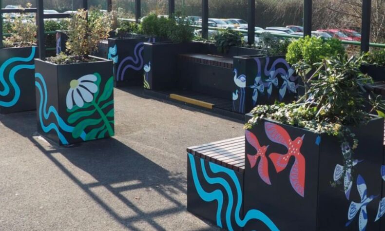 Colourful painting on the cycle parking hubs